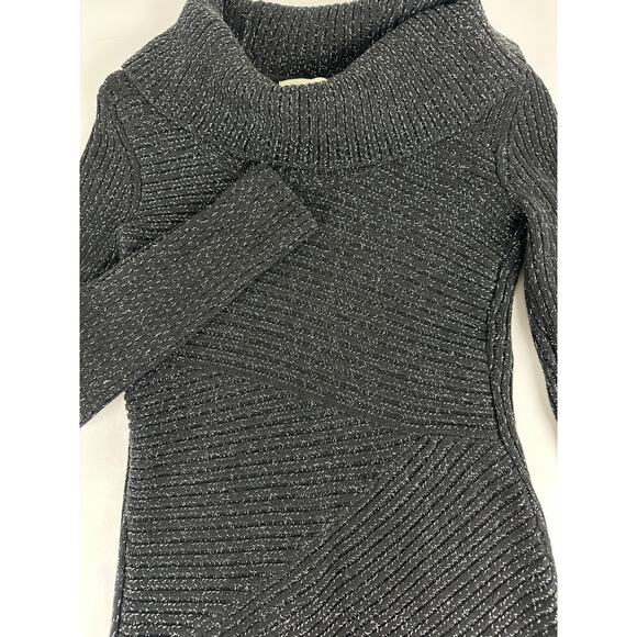 WHBM Size Small Wool Cotton Blend Cowl Neck Knit Sweater Black Silver Glitter - Picture 3 of 8
